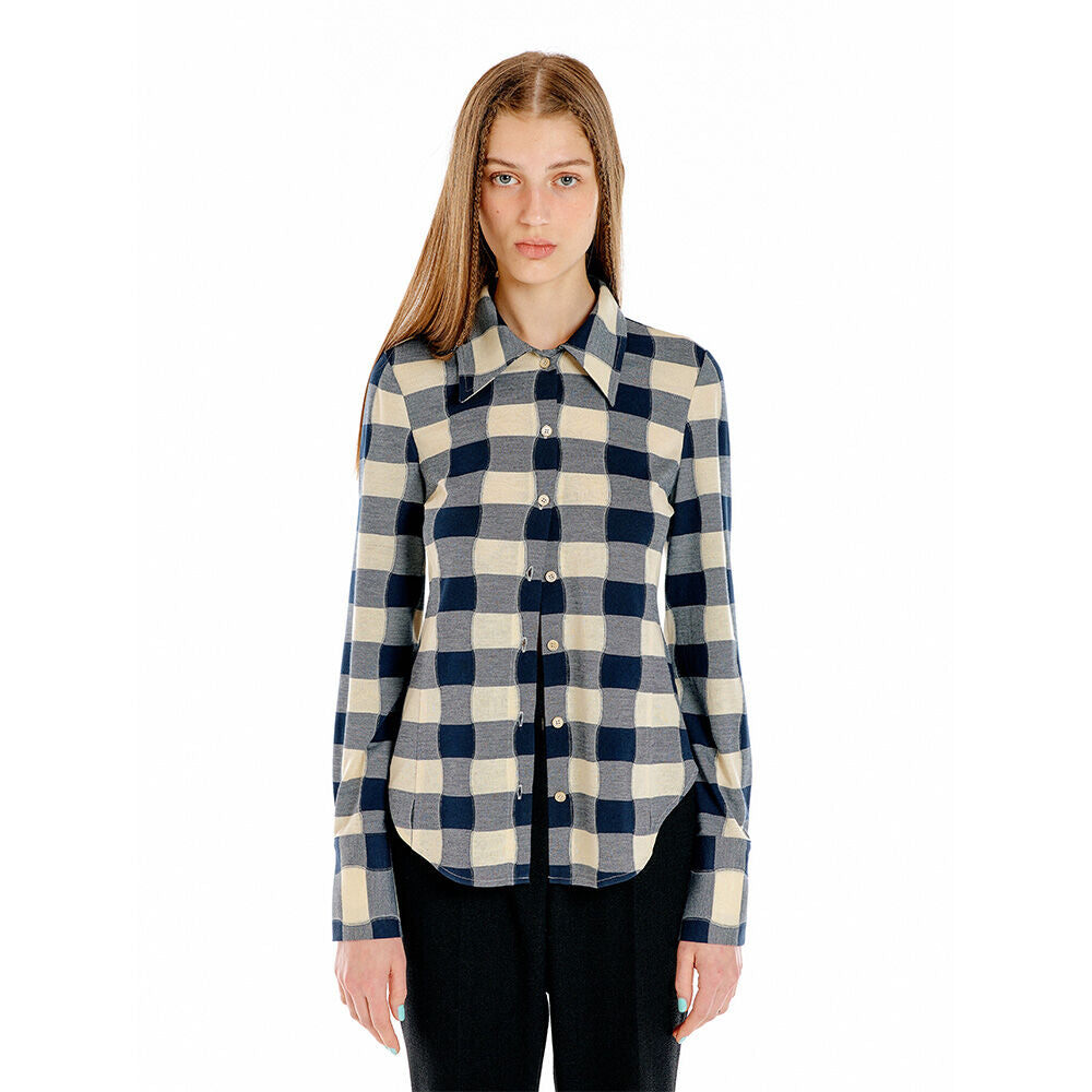 EENK URINA Lettering Jersey Shirt - Ivory/Navy Check