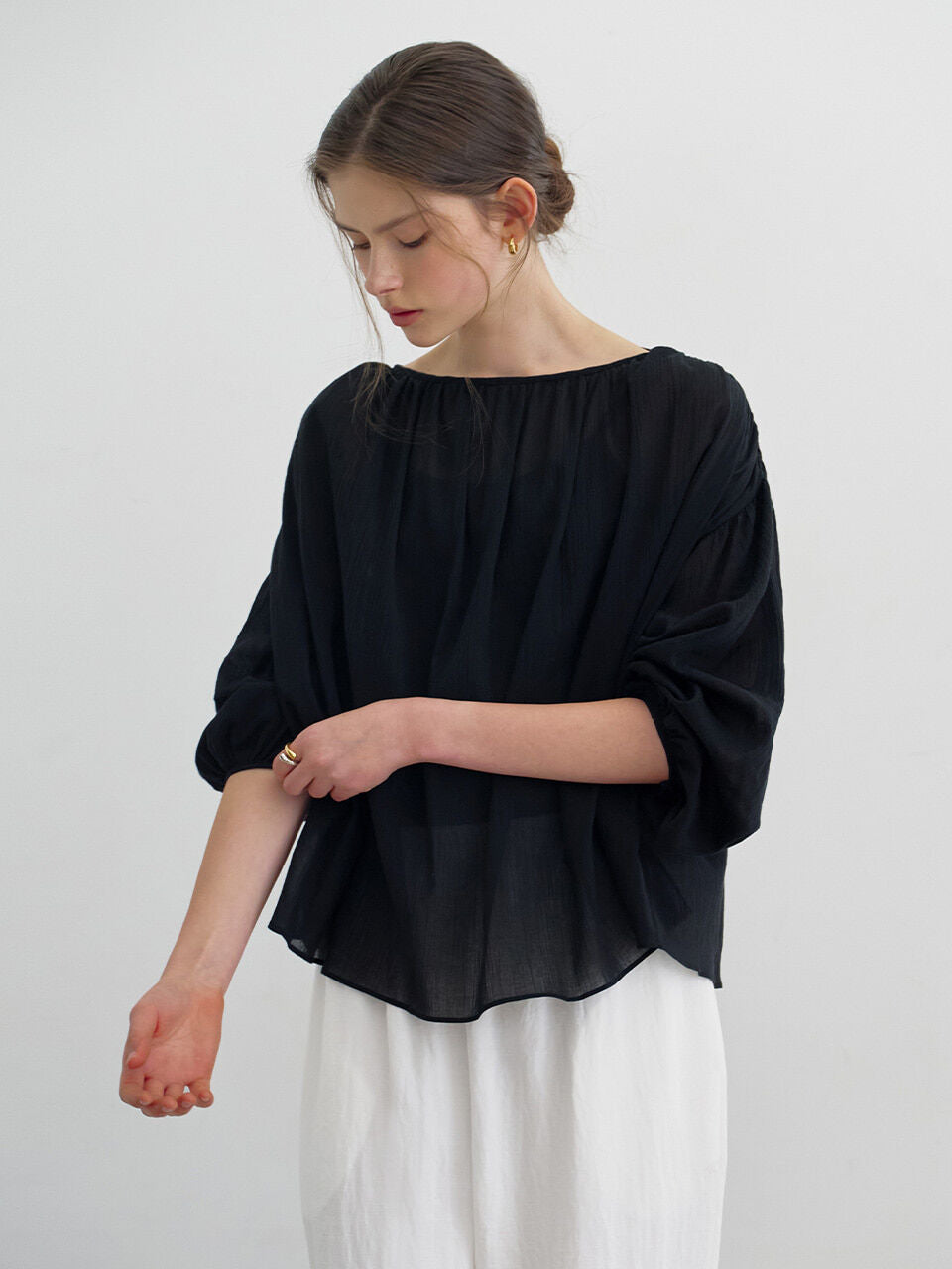MOMET Milo Yoru Shirring Blouse Black