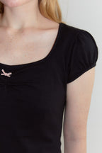 SINOON Round Shirring T-Shirt (Black)