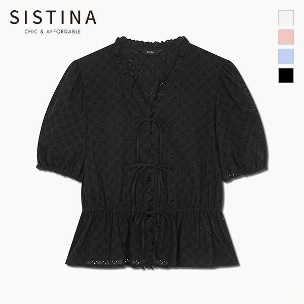 SISTINA Cotton punching ribbon blouse_AWWBLQ21060