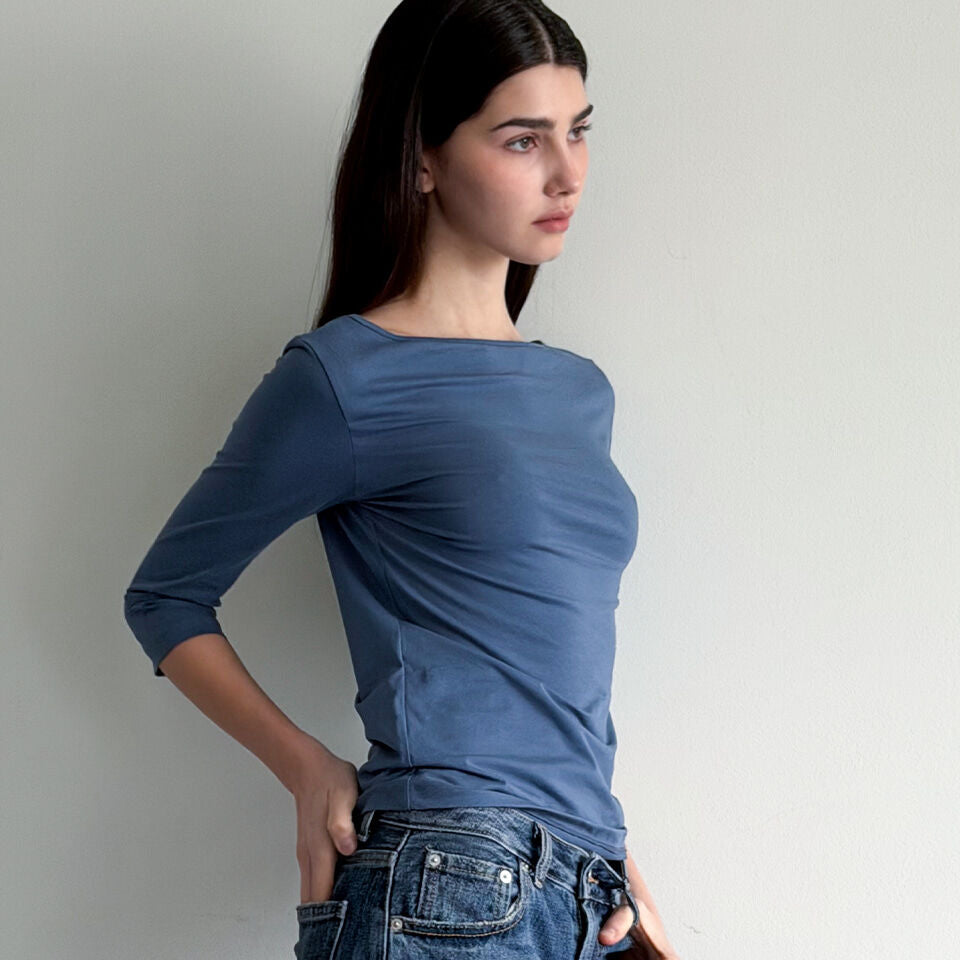 WAVE UNION Convertible Three-quarter sleeve top Dark blue