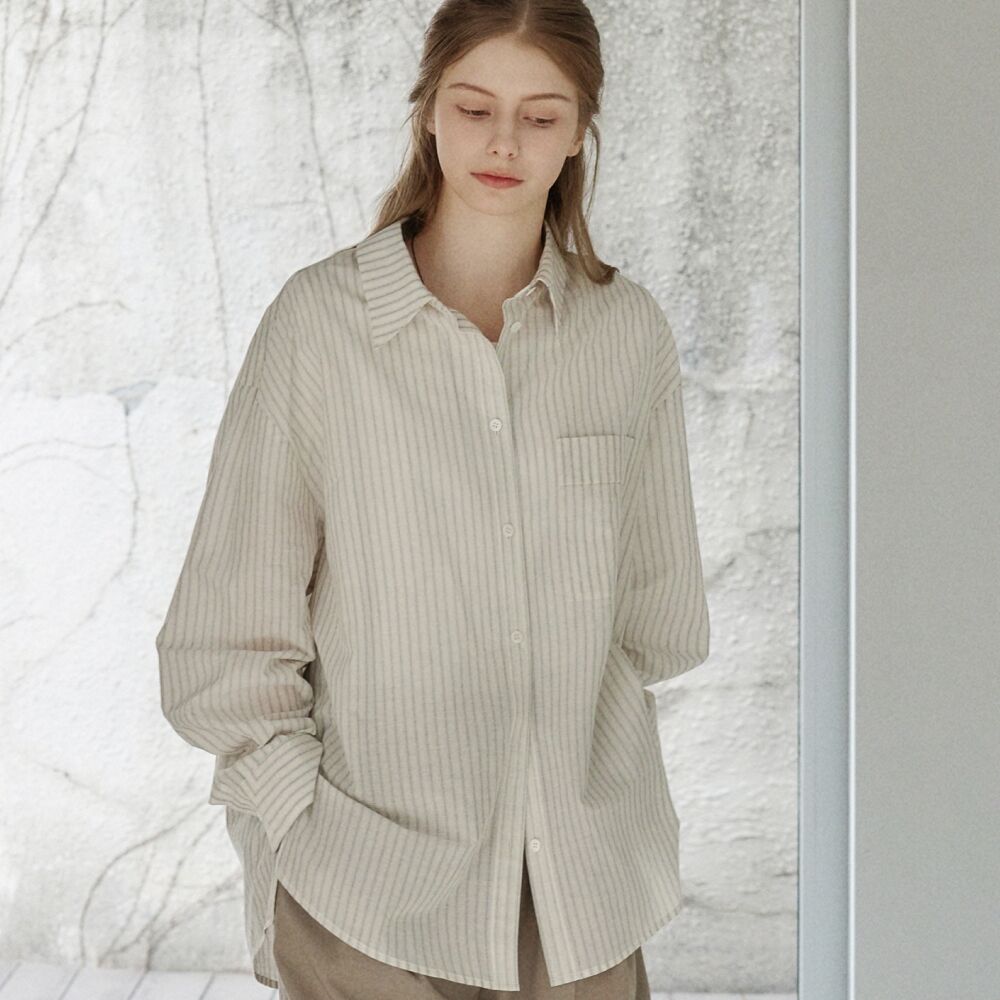 ATCORNER Airy cotton overfit striped shirt sky blue AT6SHA013SL