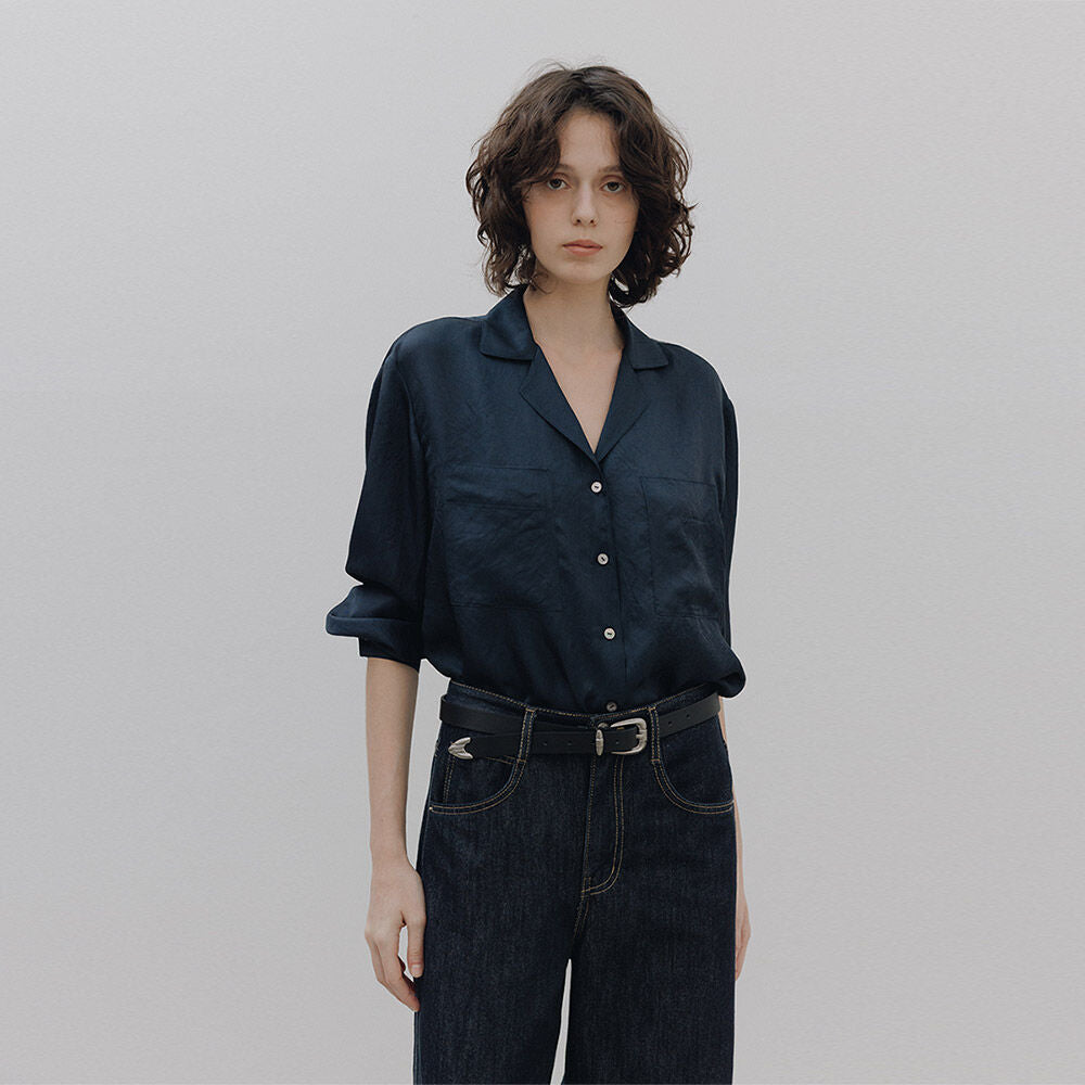 HUNCH Loose-Fit Open Collar Shirt (2color)