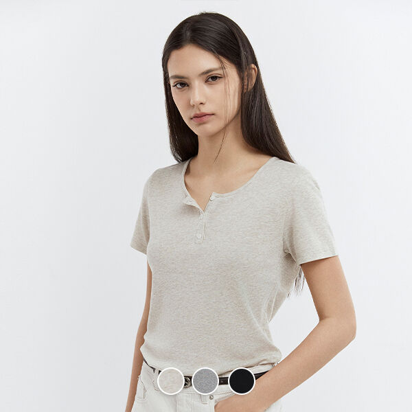 GIORDANO Tencel sheer layered henley neck short sleeve t-shirt 326546 [3color]