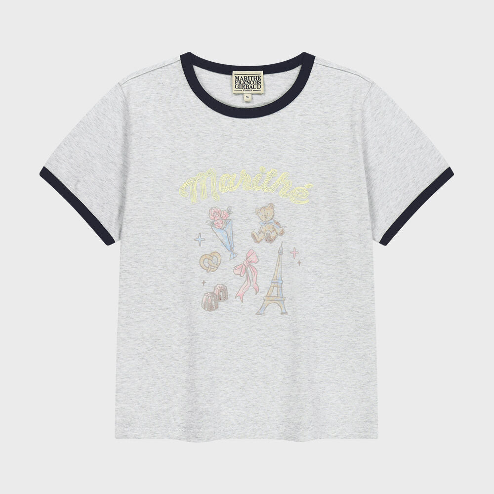 MARITHÉ+FRANҪOIS GIRBAUD W PARIS GRAPHIC RINGER TEE light heather gray