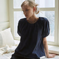 YAN 13 for women PUFF SHOULDER HALF BLOUSE_NAVY