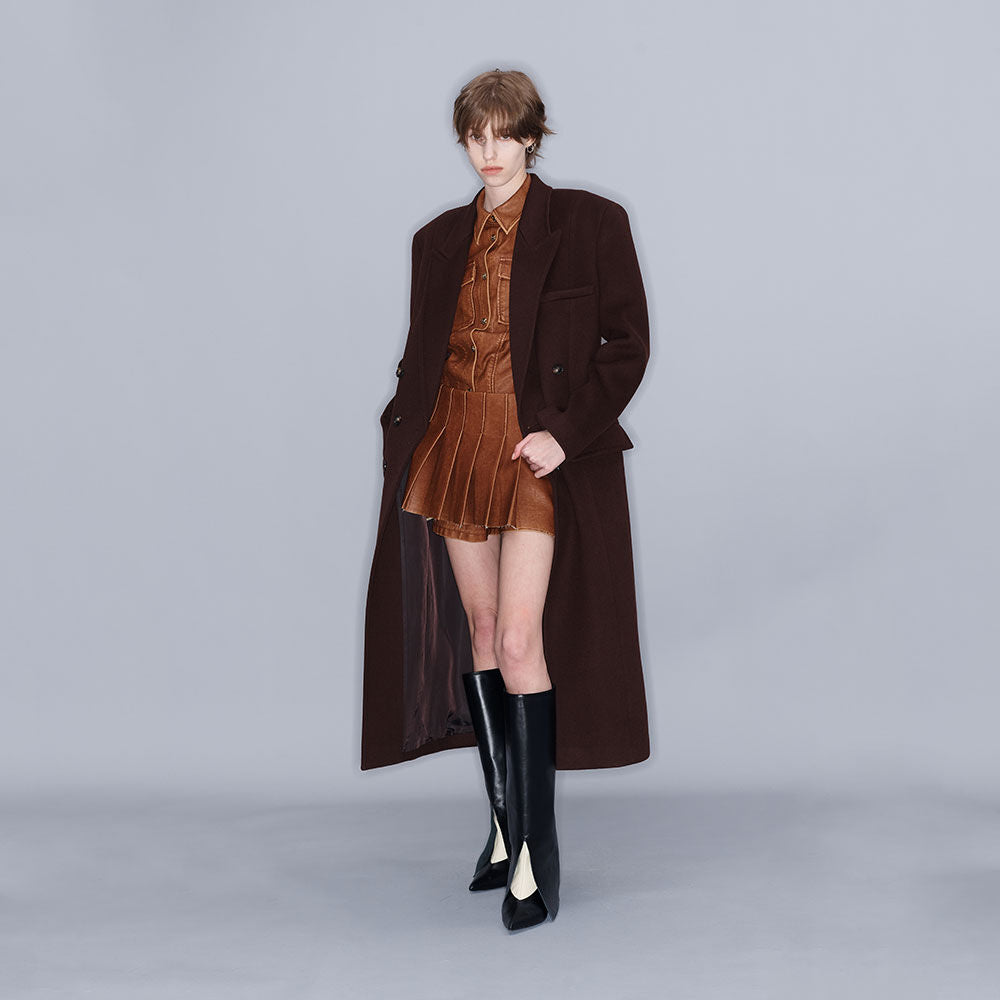 YCH DOUBLE-BREASTED WOOL-BLEND COAT WINE (W23OT007WN)