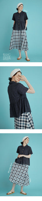 CHIQUITA 16th_Summer Dot Shirring Shirt Navy 232303ONV (domestic production)