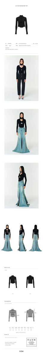 YCH CUT-OUT RUCHED KNIT TOP BLACK (F23KT802BK)