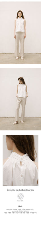 320showroom Shirring Halter Neck Back Button Blouse-2color