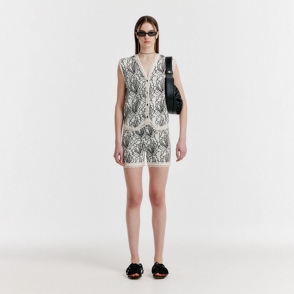 EENK YEARBY Jacquard Knit Shorts - White/Black