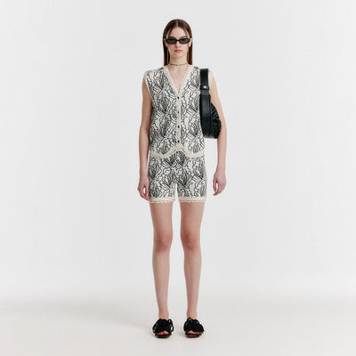 YEARBY Jacquard Knit Shorts - White/Black