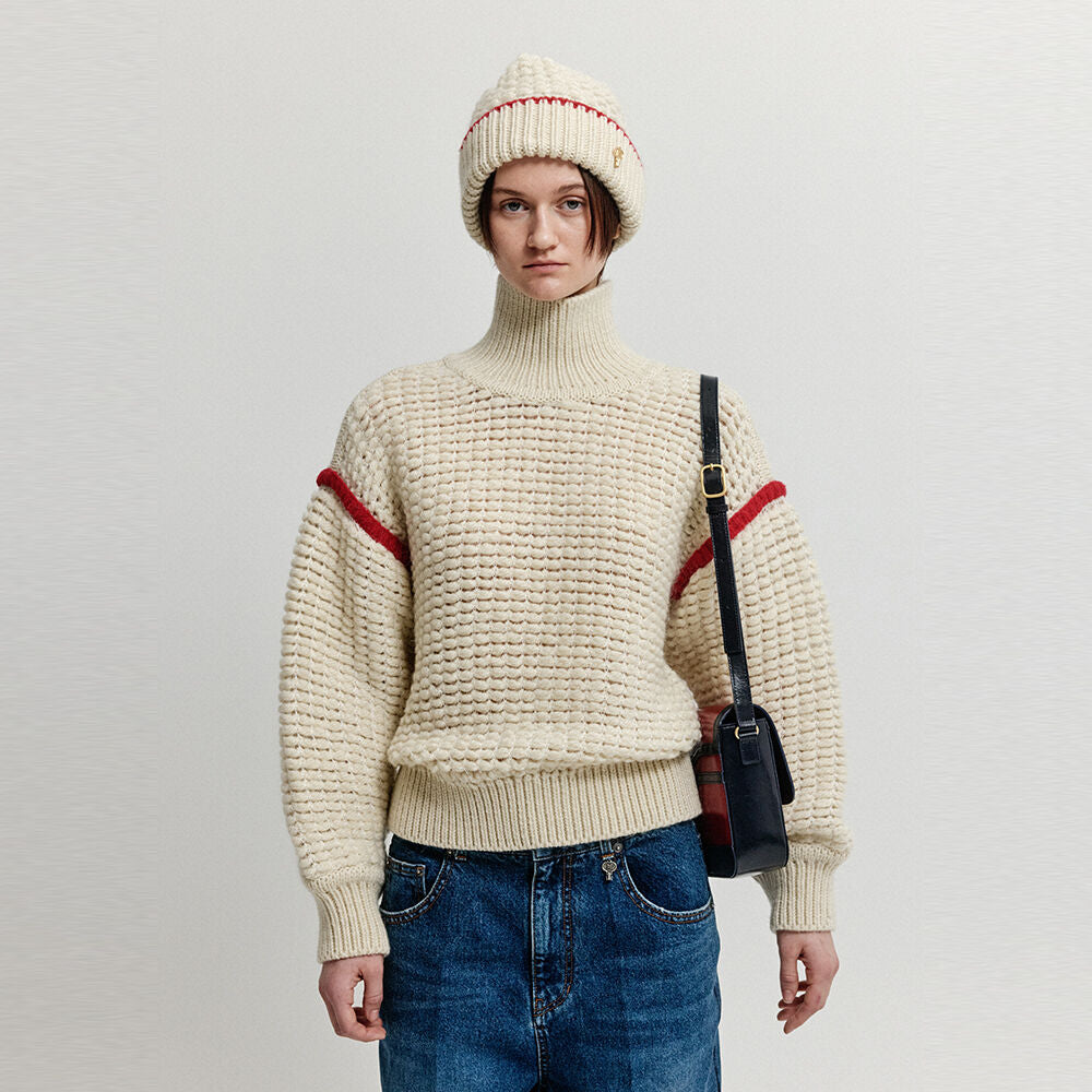 EENK EENK XUEST Oversized Knit Turtleneck - Cream/Red