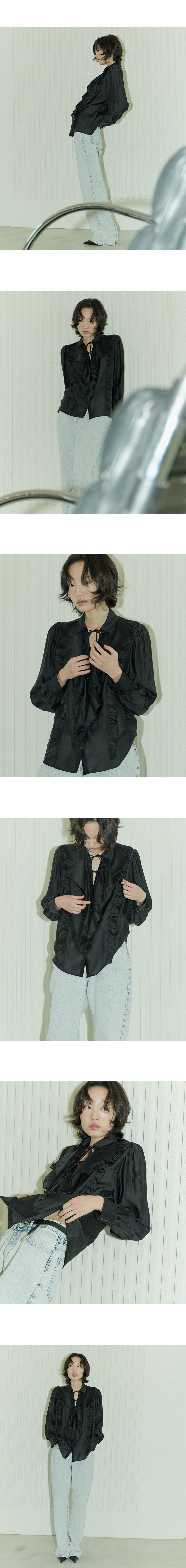SALON DE SEOUL for women Ruffle Feminine Tie Blouse - Black