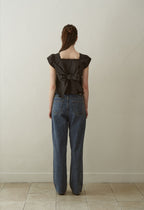 J'ASP Blossom Ribbon Crop Top (Black)
