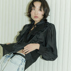 SALON DE SEOUL for women Ruffle Feminine Tie Blouse - Black