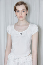 SINOON Round Shirring T-Shirt (White)