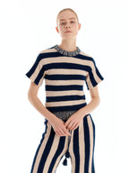 EENK EENK ULLYD Half Sleeve Knit Top - NavyBeige Stripe