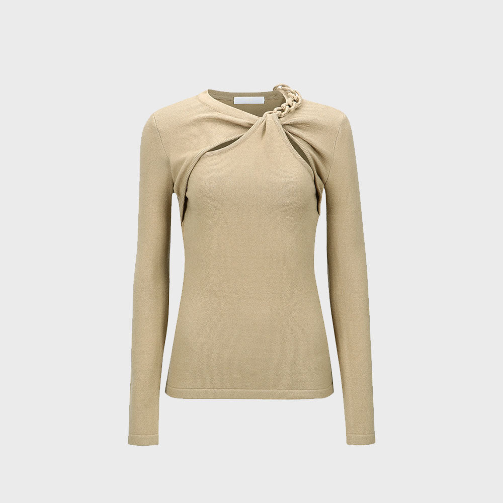 YCH TWIST FRONT KNIT TOP BEIGE (W23KT802BE)