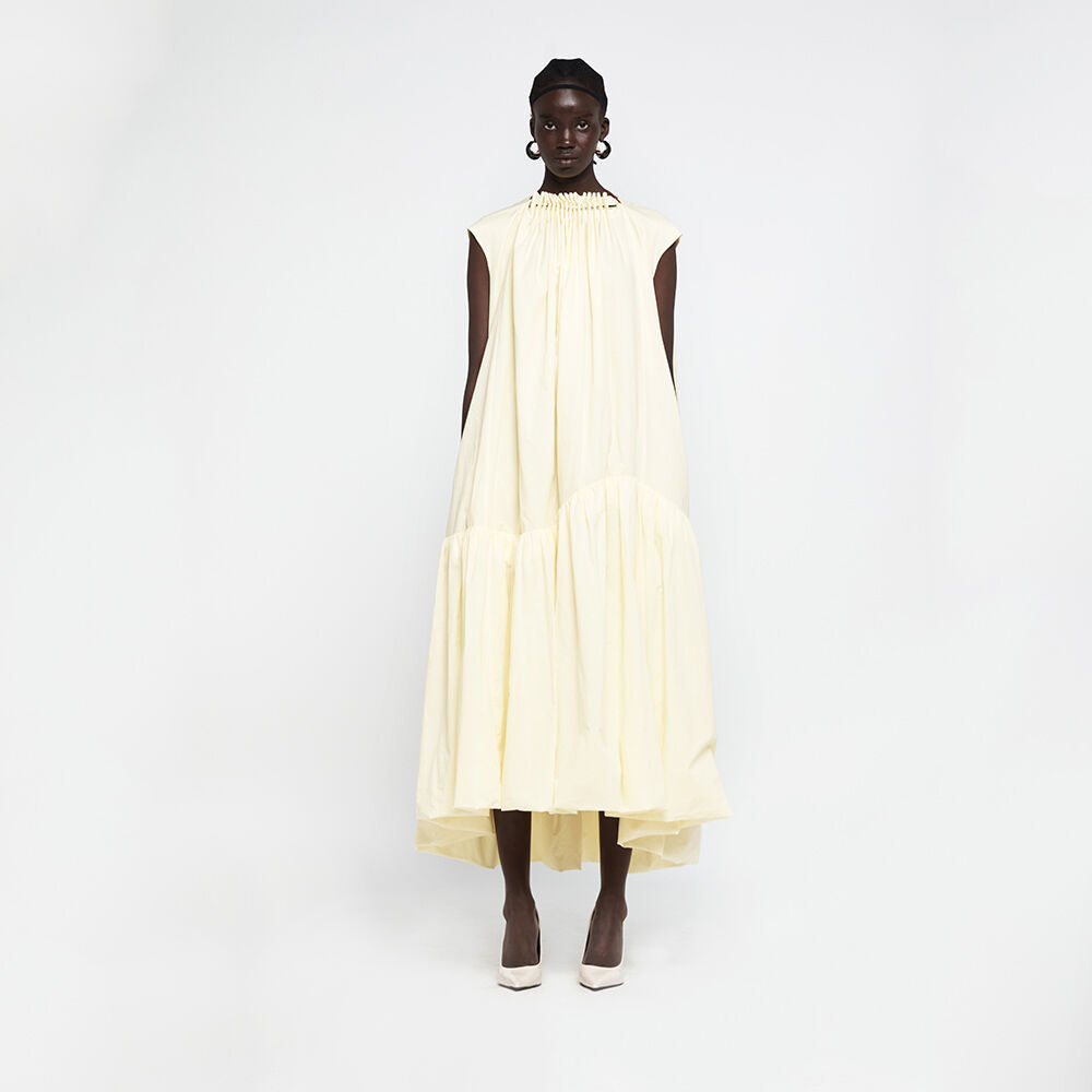 YCH VEILED NECK MAXI DRESS YELLOW (R25DJ7061YL)