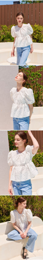 CAMINO Summer puff short sleeve blouse black
