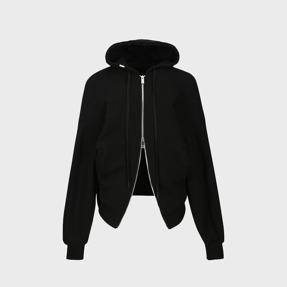 YCH TWO WAY ZIP HOODED JACKET BLACK (W23OT013BK)