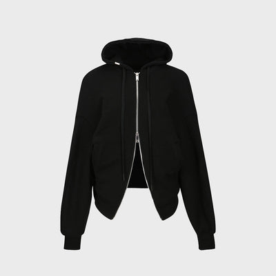 TWO WAY ZIP HOODED JACKET BLACK (W23OT013BK)