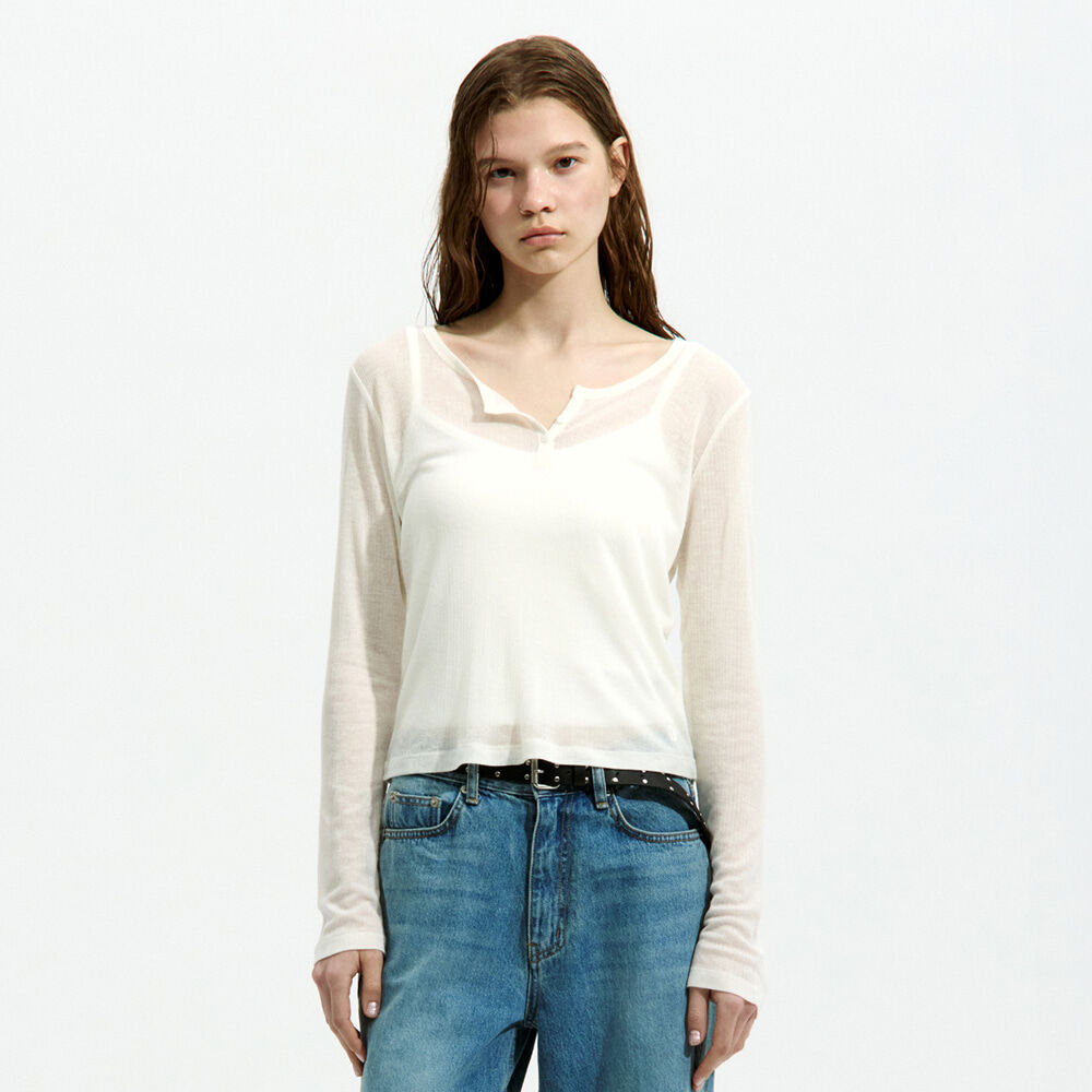 LOW CLASSIC HENRY NECK LONG SLEEVE T-SHIRT_IVORY_LC252TS03IV