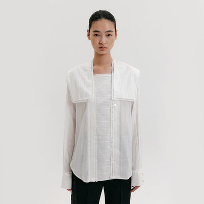 Big Collar Lace Blouse - White