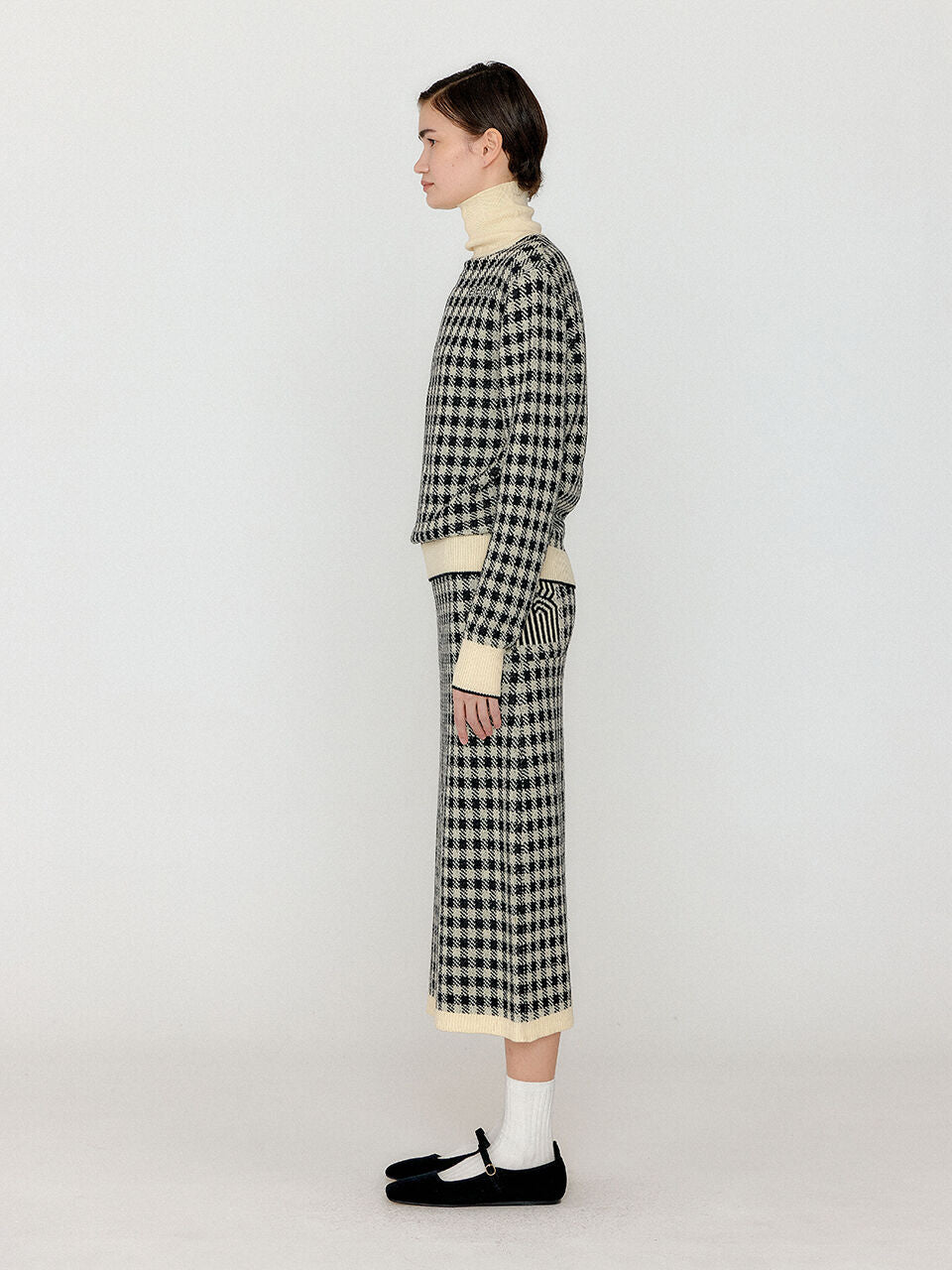 EENK EENK Gingham Check Knit Midi Skirt - Black/Ivory