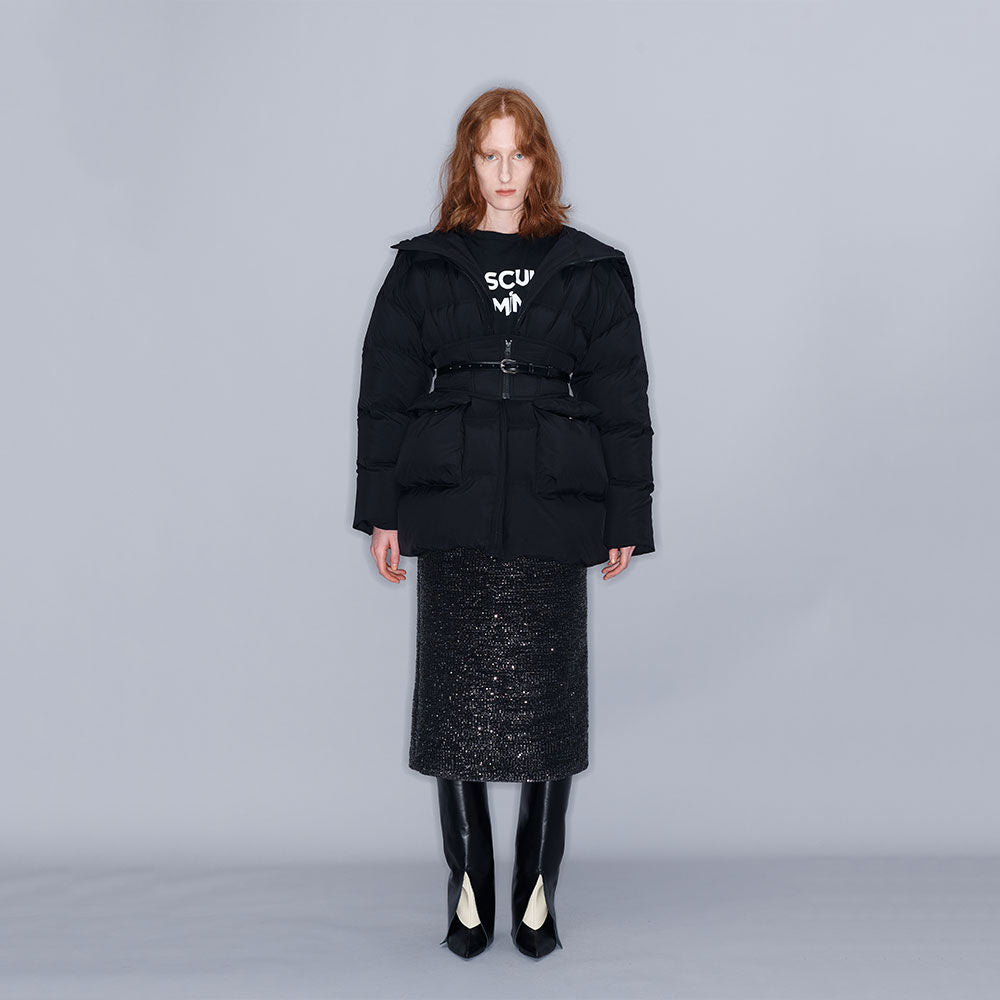 YCH QUILTED DOWN HOODED JACKET BLACK (W23OT002BK)