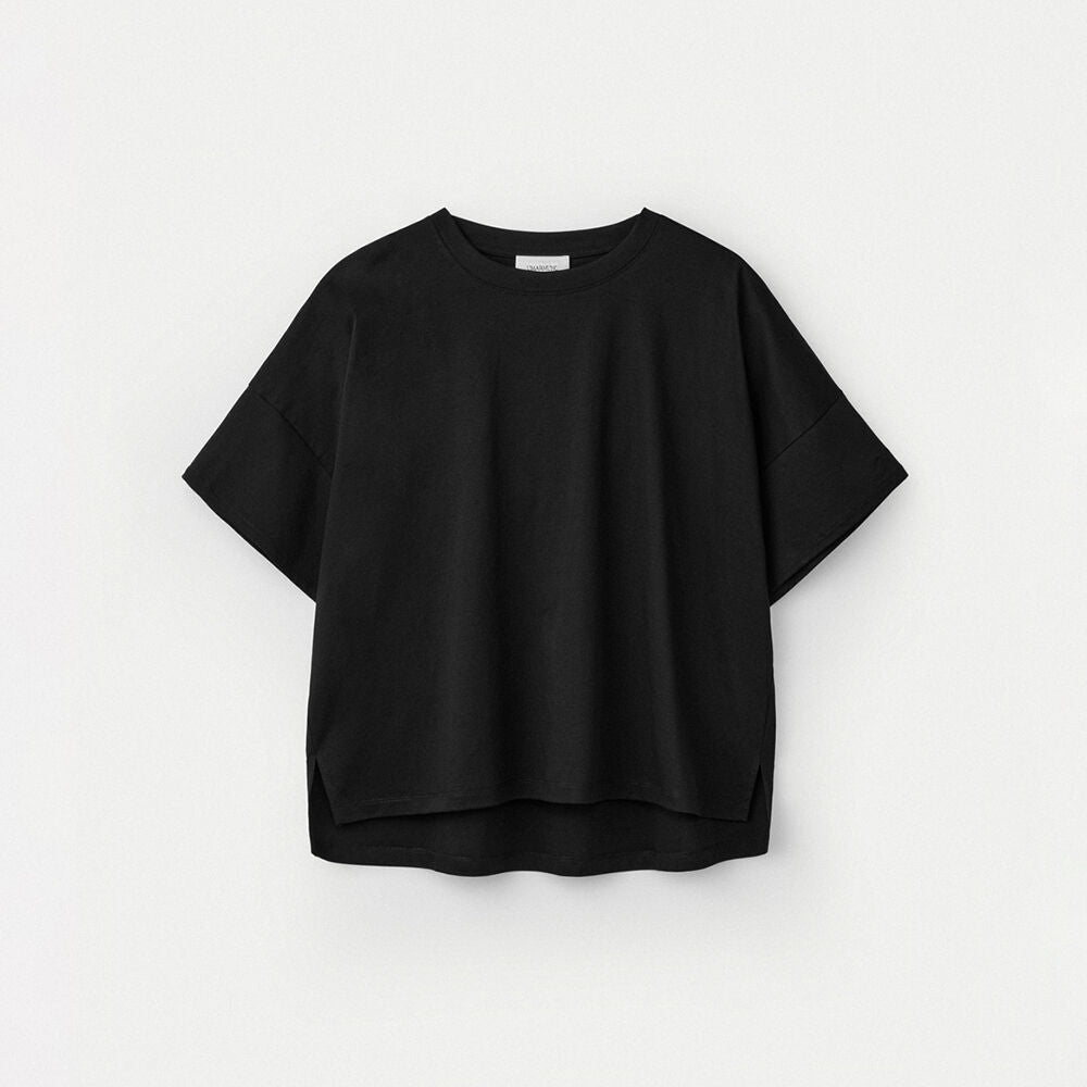UMARMUNG Embroidery Oversized Crop T Shirts_Black