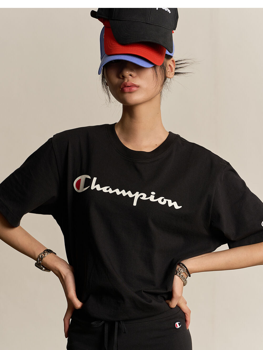 CHAMPION Big Script Logo Cotton Short Sleeve T-Shirt Black