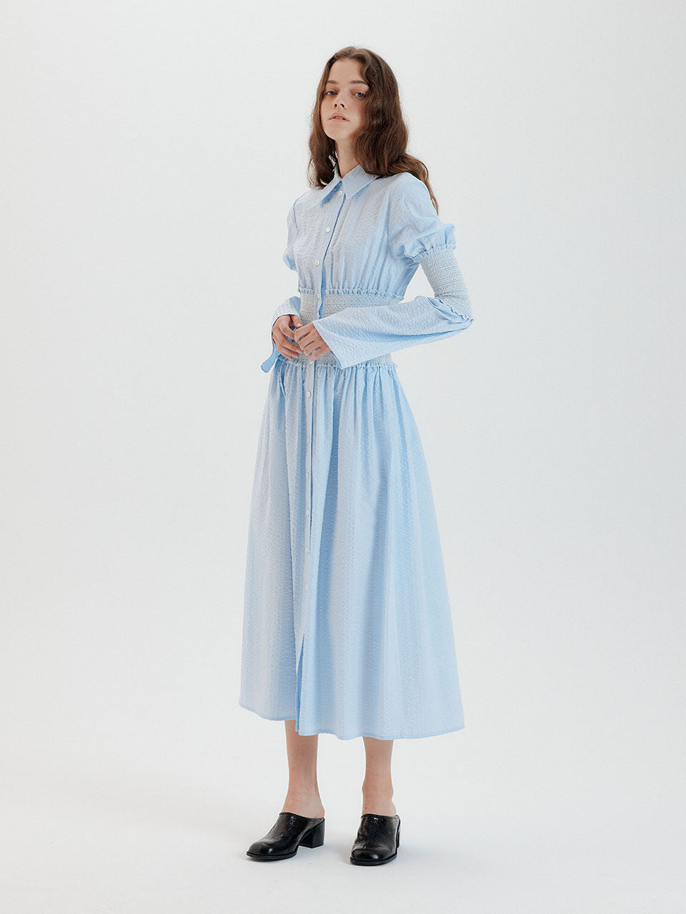 EENK EENK Tiara Smoking Shirt Dress - Sky Blue