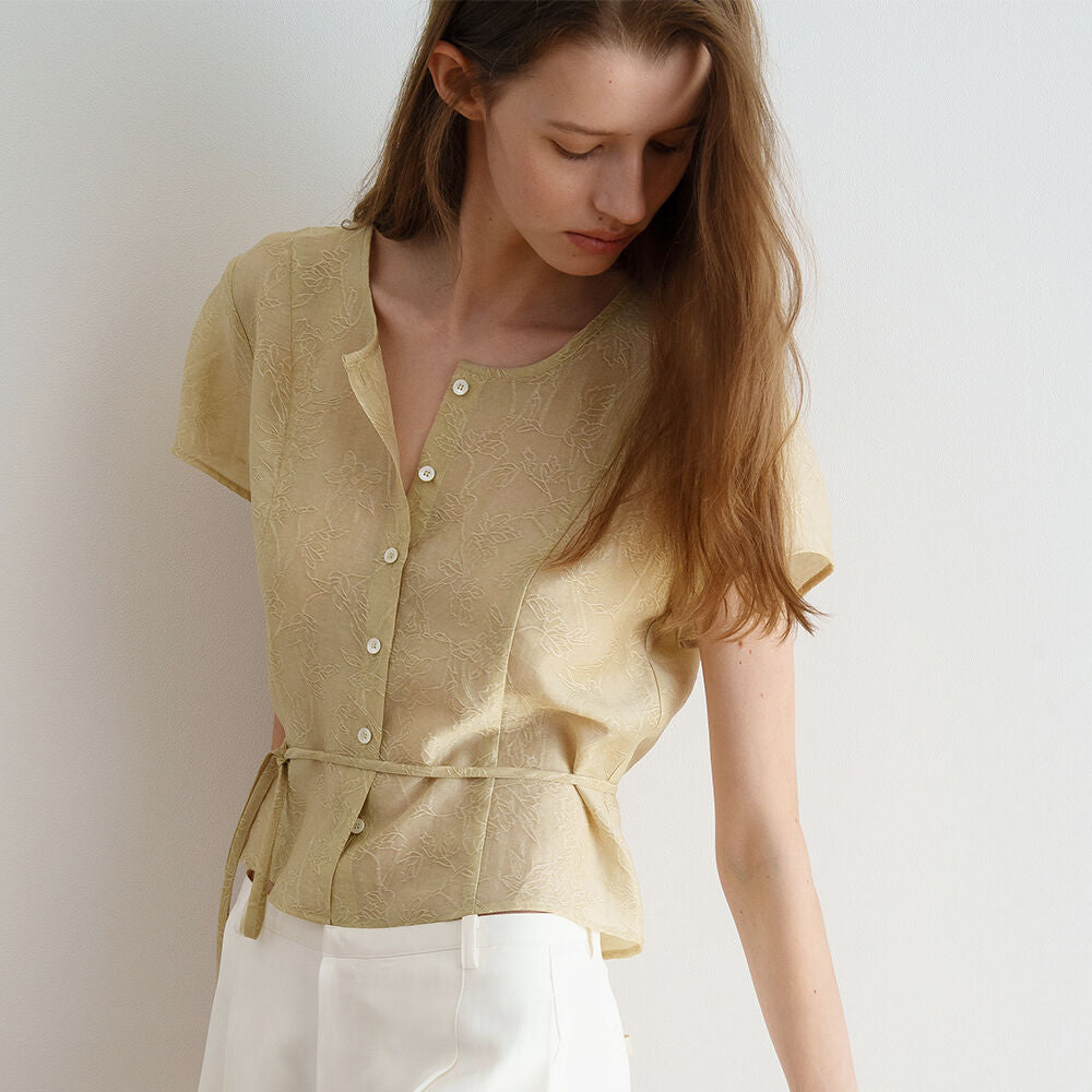 OVBEIGE GARDEN JACQUARD BLOUSE_PISTACHIO_OF1C2XBS02PCH