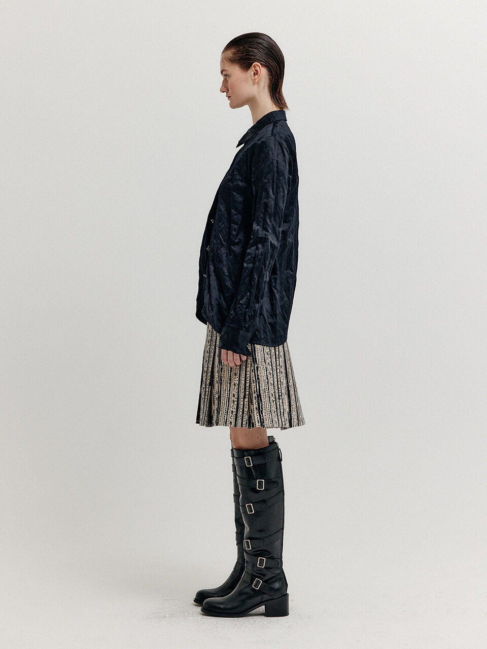 EENK EENK XOVEL Pintucked Skirt - Black/Beige