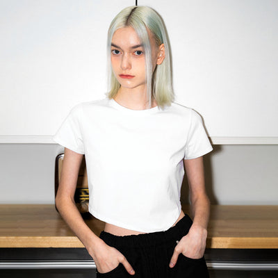 WOMAN Unbalanced Silket Crop Tee [WHITE] / WBD1L01511