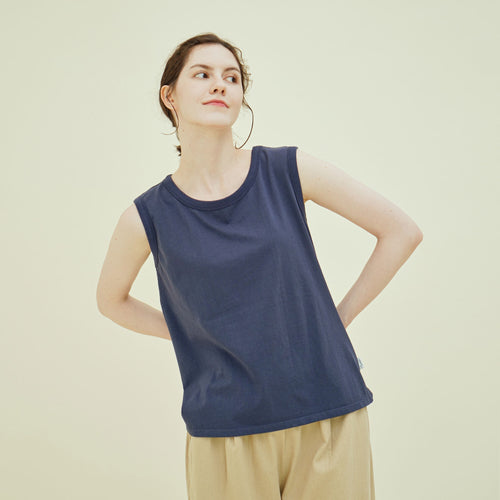 CHIQUITA 8th_Cotton basic sleeveless t-shirt navy 242606SNV (domestic production)