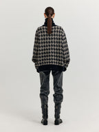 EENK EENK XEZAL Houndstooth Check Knit Turtleneck - Black/Ivory