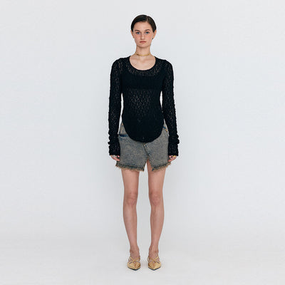 WENETA Asymmetric Front Denim Mini Skirt - Khaki Blue