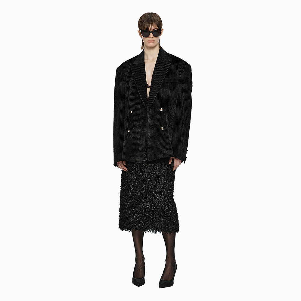 YCH WAISTBAND FUR MIDI SKIRT BLACK (W24SK6011BK)