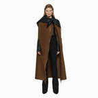 YCH FRINGED WOOL-BLENDED CAPE BROWN (W24OT0041BR)