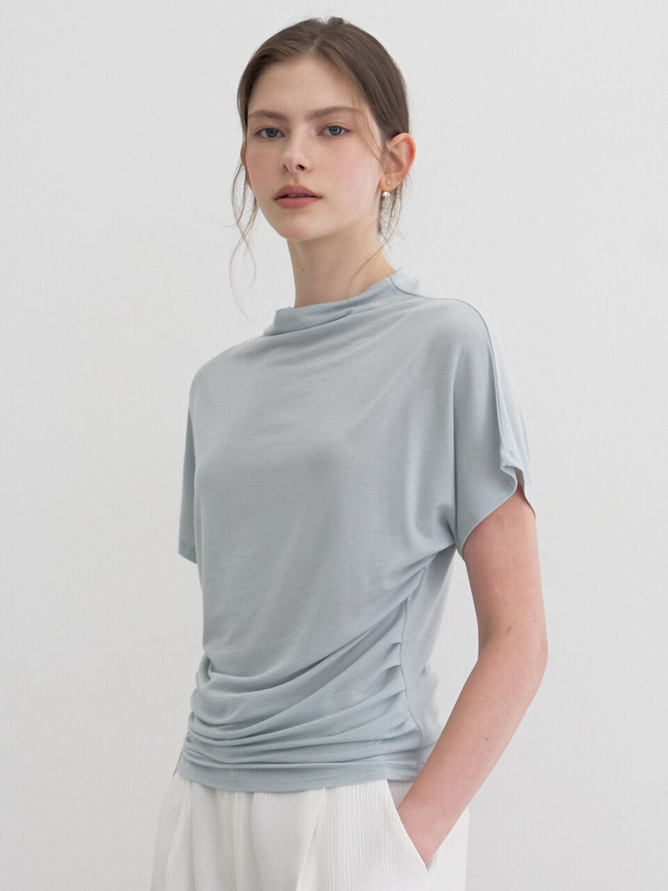 MOMET Druff shirring t-shirt sky blue