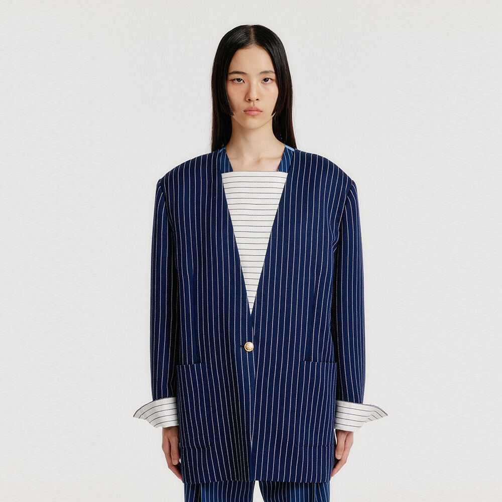 EENK YERIDA One-Button Jacket - Navy Stripe