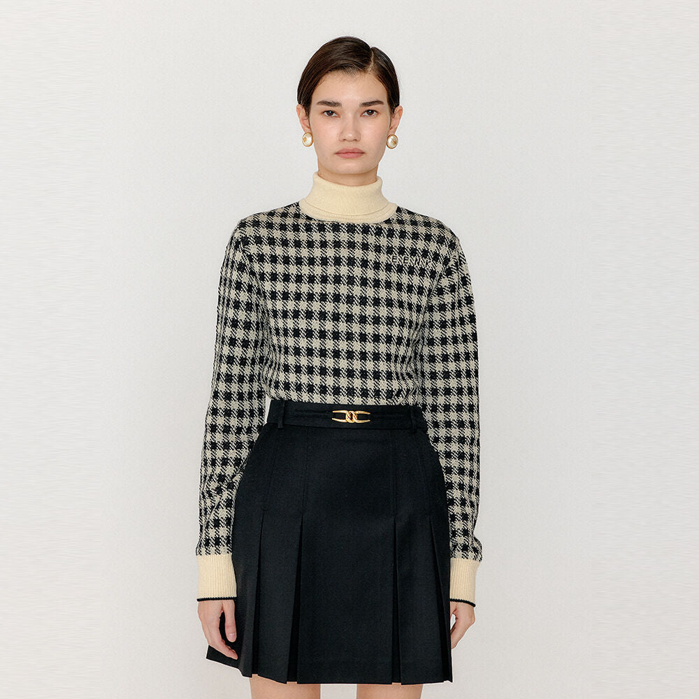EENK VINKY Gingham Check Knit Pullover - Black/Ivory