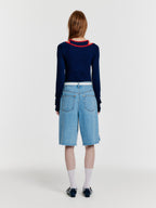EENK YECO Pleated Denim Bermuda Shorts - Blue