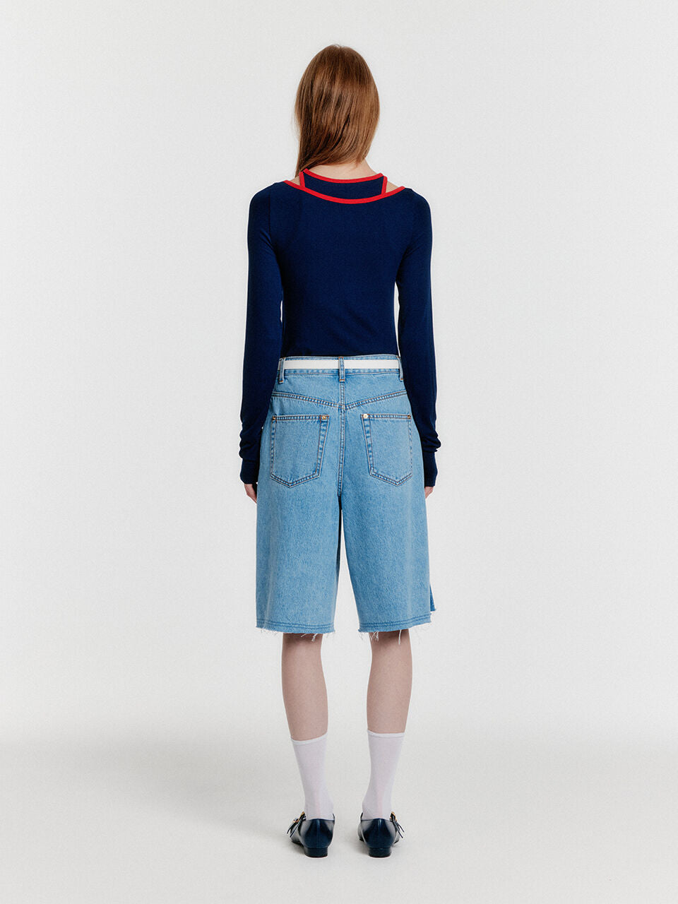 EENK YECO Pleated Denim Bermuda Shorts - Blue