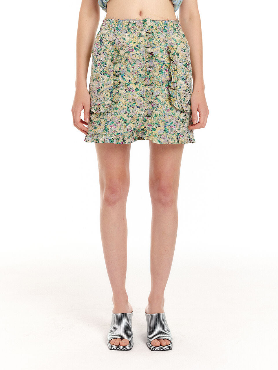 EENK UTO Frilled Mini Skirt - Green/Yellow Multi