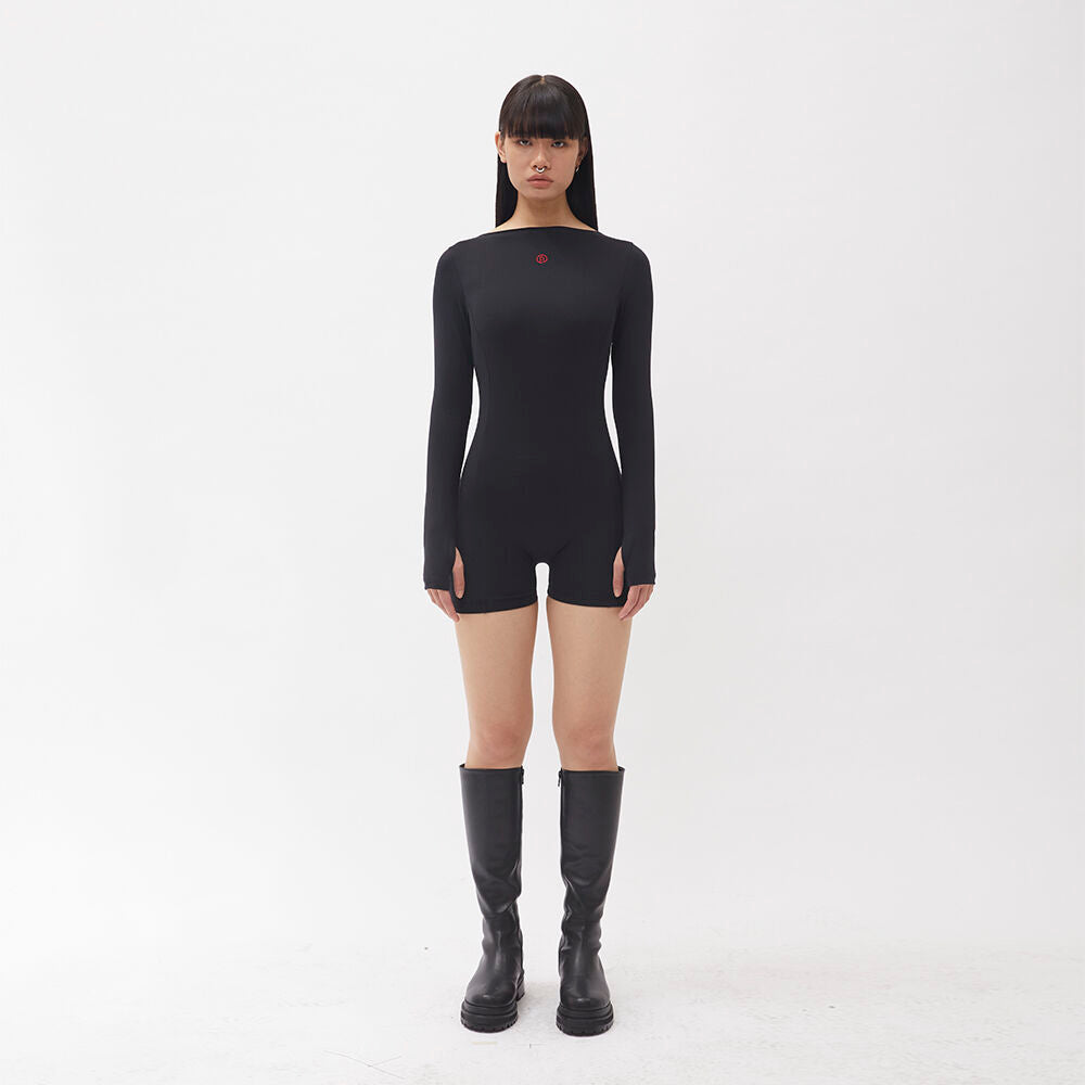 白RO(BAEKRO) BOTH SIDES BODY-CON BODYSUIT - BLACK