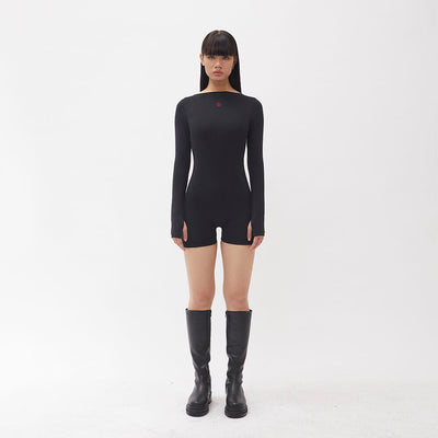BOTH SIDES BODY-CON BODYSUIT - BLACK